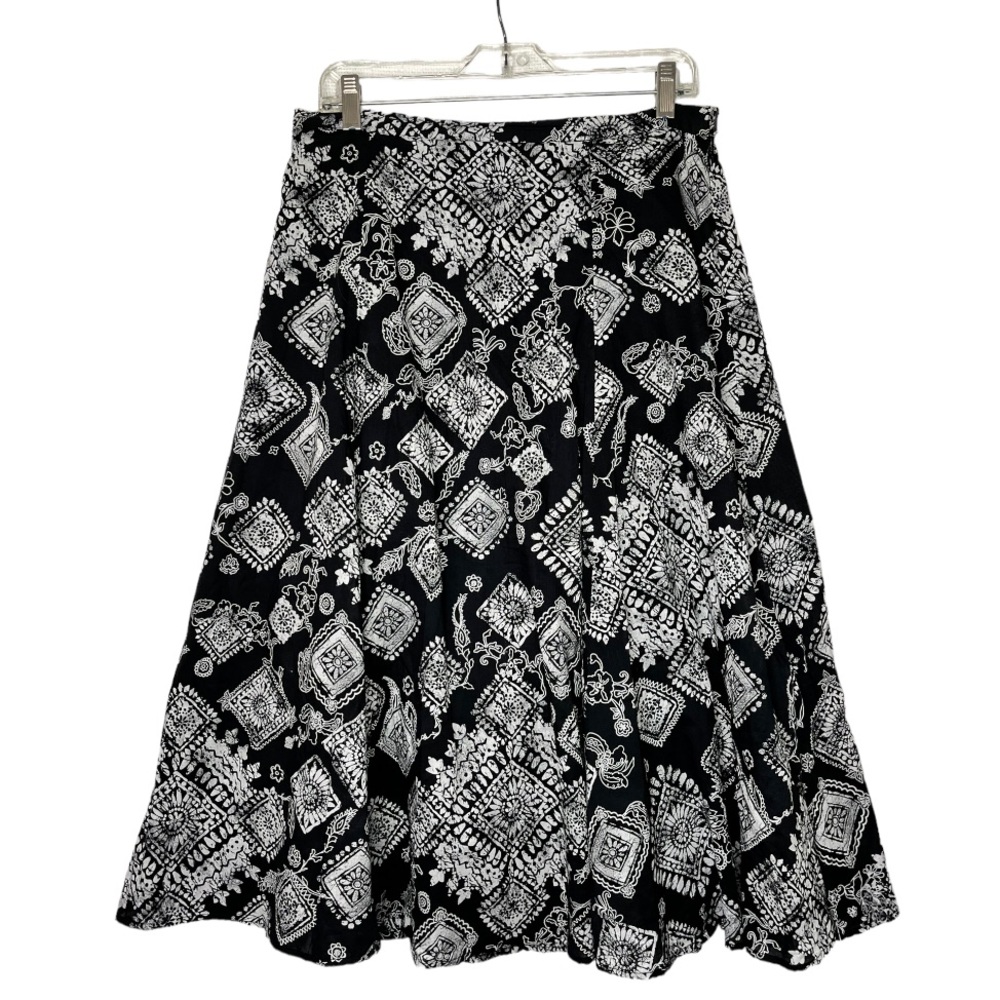Coldwater Creek Maxi Skirt LP Black White Floral Lined Side Zipper